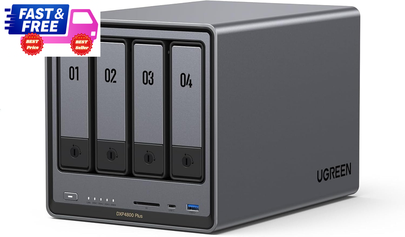Nasync DXP4800 Plus 4-Bay NAS Pentium Gold 8GB 128GB SSD 10GbE Diskless