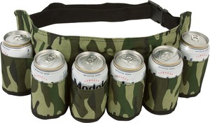 Beer Or Soda Can Holster Belt Holds 6 Beverages Drinker Waist Belt Camo Green