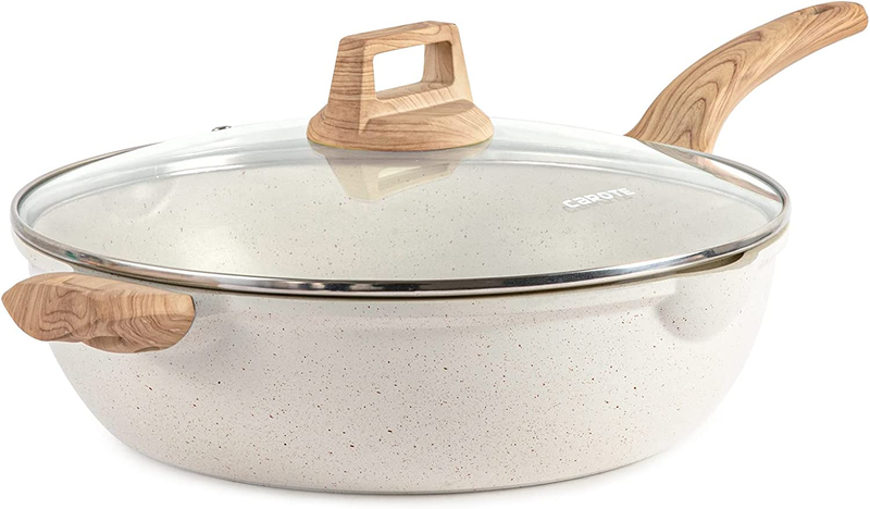 Skillet With Lid 6qt Saute Pan Cream White