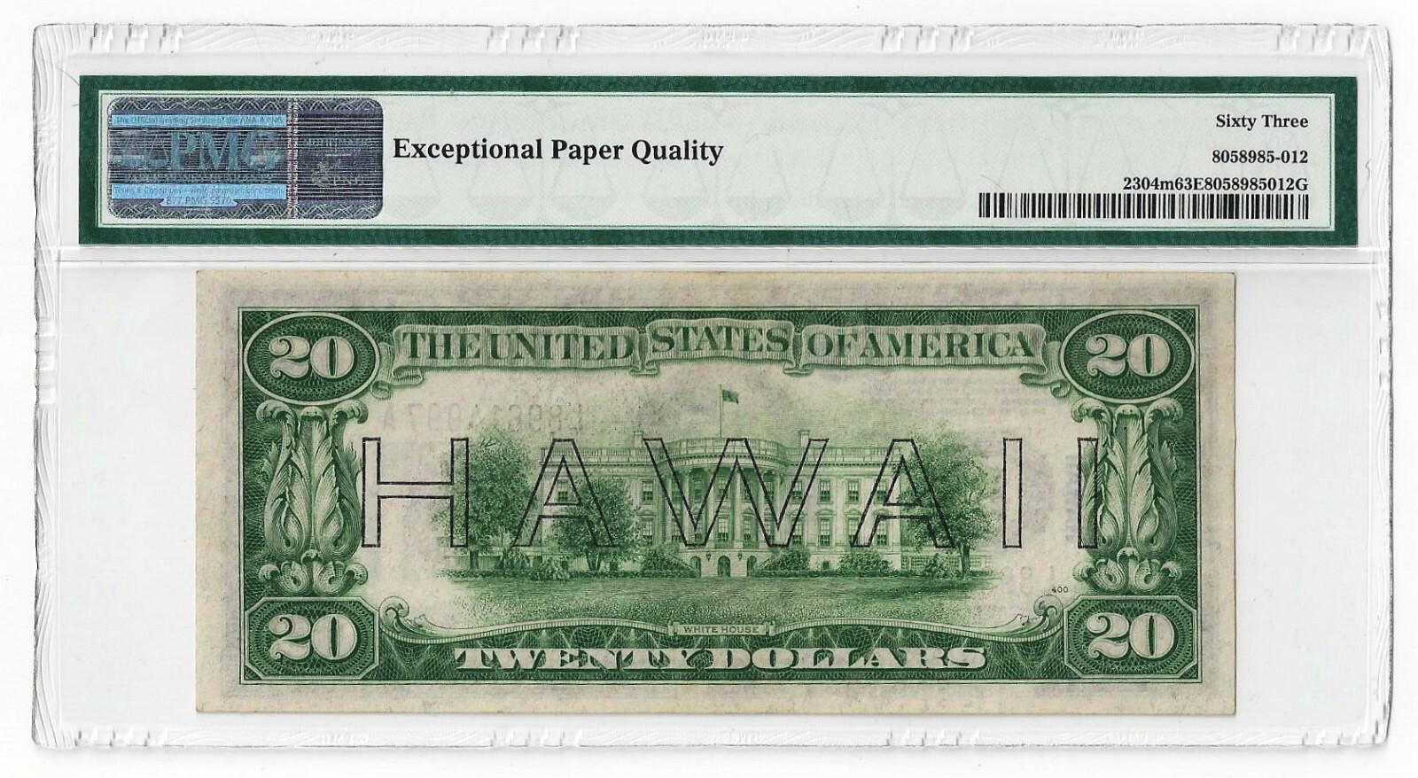 1934 $20 Hawaii WWII Note PMG 63 EPQ Fr2304m (Mule, LA Block) POP 2 W/ 5 HIGHER