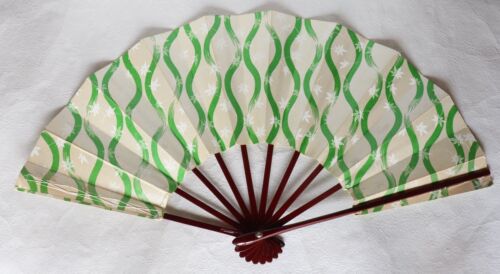 Japanese Folding Fan Maple Paper Bamboo Wood Dance Sensu Vintage