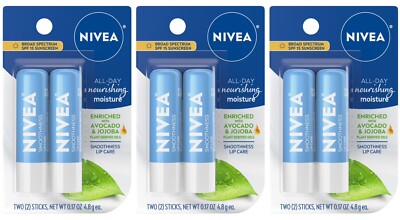 NIVEA Smoothness Moisture Lip Care SPF 15, Lip Balm, 0.17 oz (Pack of 6)