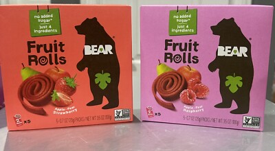 bear fruit roll Ups 10 Pouch. 5 Apple Pear Strawberry And 5 Apple Pear Raspberry