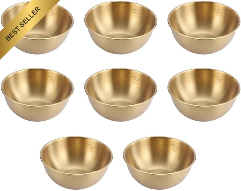 8PCS 1200Ml Gold Stainless Steel Serving Bowls, 7.68×3.15In, 304 Stainless Steel