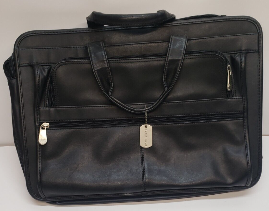 PERRY ELLIS PORTFOLIO Black Leather Computer Laptop Case Bri