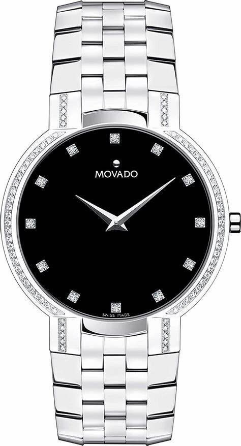 Pre-owned Movado Faceto Men's Black Accented Factory Diamond Watch 0605585