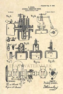 Original Diesel Engine US Patent Art Print - Vintage 1898 - Mechanic Antique 140