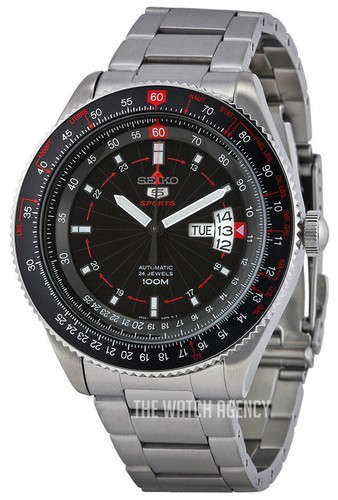 Pre-owned Seiko 5 Sports Srp613k1 Automatic Pilot Steel Silver Men Watch Flight Aviator