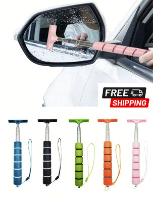 38in Telescopic Car Mirror Squeegee Retractable Auto Glass Squeegee Random Color