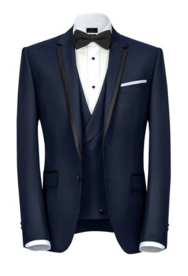 Pre-owned Handmade Men Navy Blue Suits Designer Wedding Dinner Casual Suits (jacket+vest+pants)