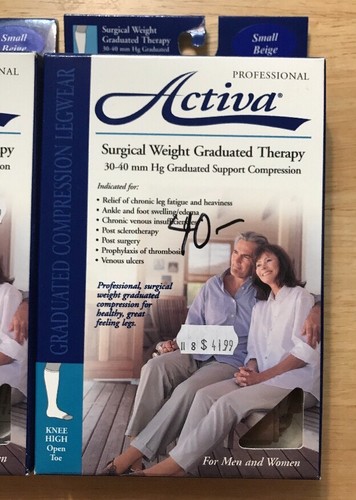 Activa Surgical 30-40 mmHg Knee High, Open Toe Stockings, Beige, Small x2, H4401