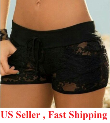  New Women Fashion Shorts Sexy Black Lace Hollow Out Summer Short Pant`US