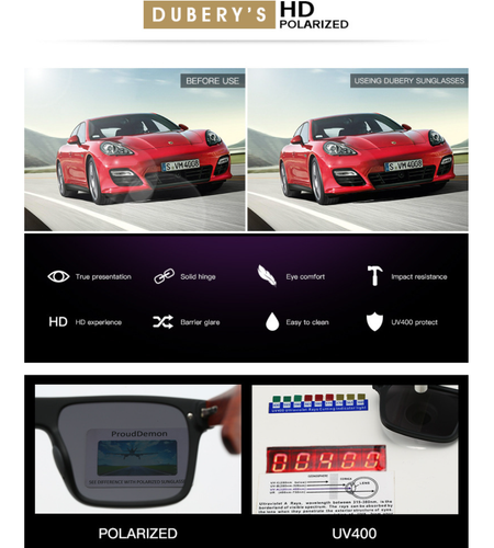 DUBERY Rimless Wood Polarized Sunglasses Men Women Square Wooden Temple Glasses 