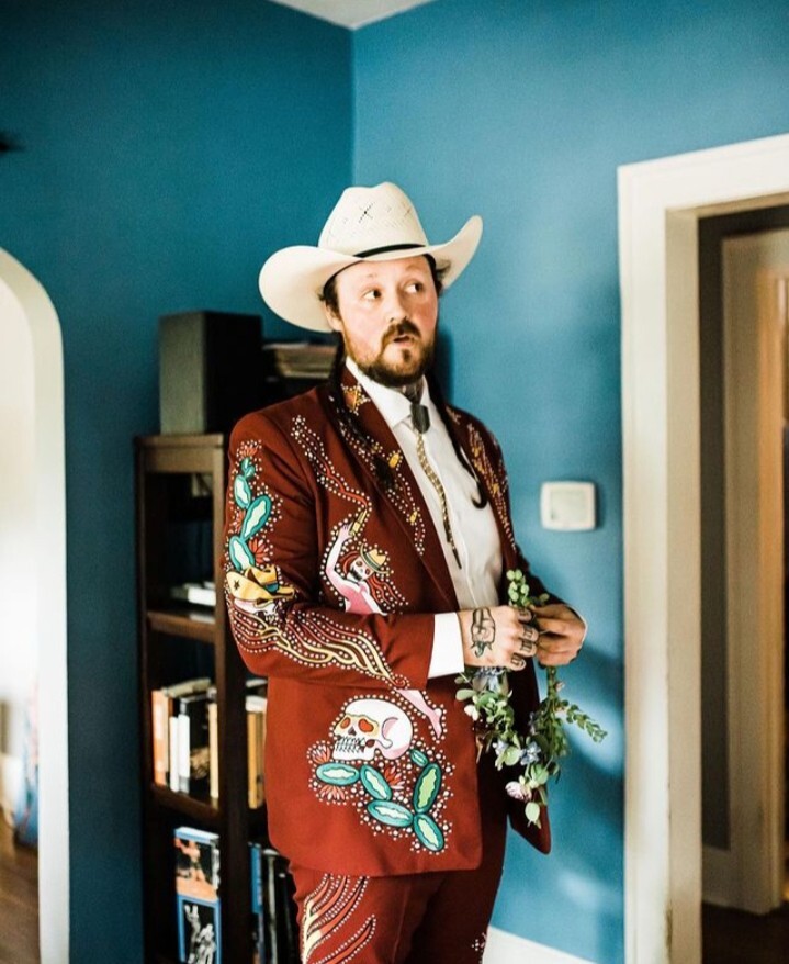 Pre-owned Art Men 2pc Suit Custom Made Embroidered Prom ,wedding And Cocktail Py In Blue