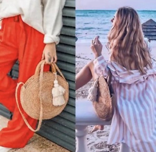 Zara 2018 Round Raffia Straw Basket Beach Bag Ecru Blogger
