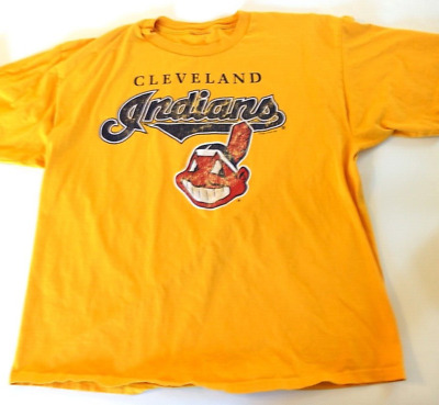 Vintage 1998 Cleveland Indians Nutmeg Graphic T Shirt Mens Size 2XL Yellow