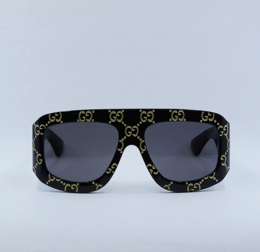 Pre-owned Gucci Gg0983s 004 Black And Gold Gg Pattern/grey 59-18-135 Sunglasses - Brand Ne In Gray
