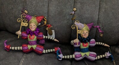 2 KATHERINE'S COLLECTION Jester Mardi Gras Leaping Rare Ornaments
