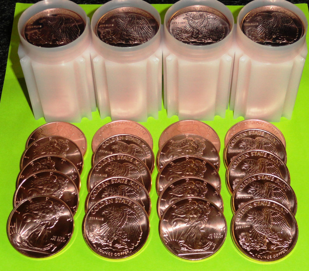 40 Ounces (2 FULL TUBES) Copper Coins 1 oz Each Walking Liberty Bullion Rounds