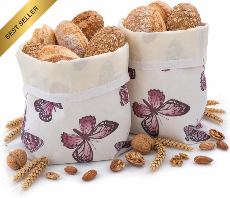 2 Pack Organic Linen Beeswax Bread Bags with Locking Closure for Sourdough (A2)