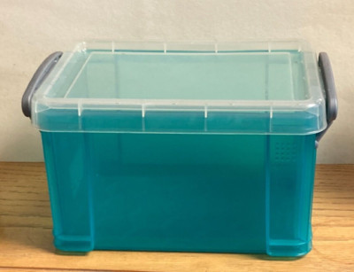 Really Useful Box Aqua Plastic Storage Container - Handles & Snap Lid 1.6 Litre