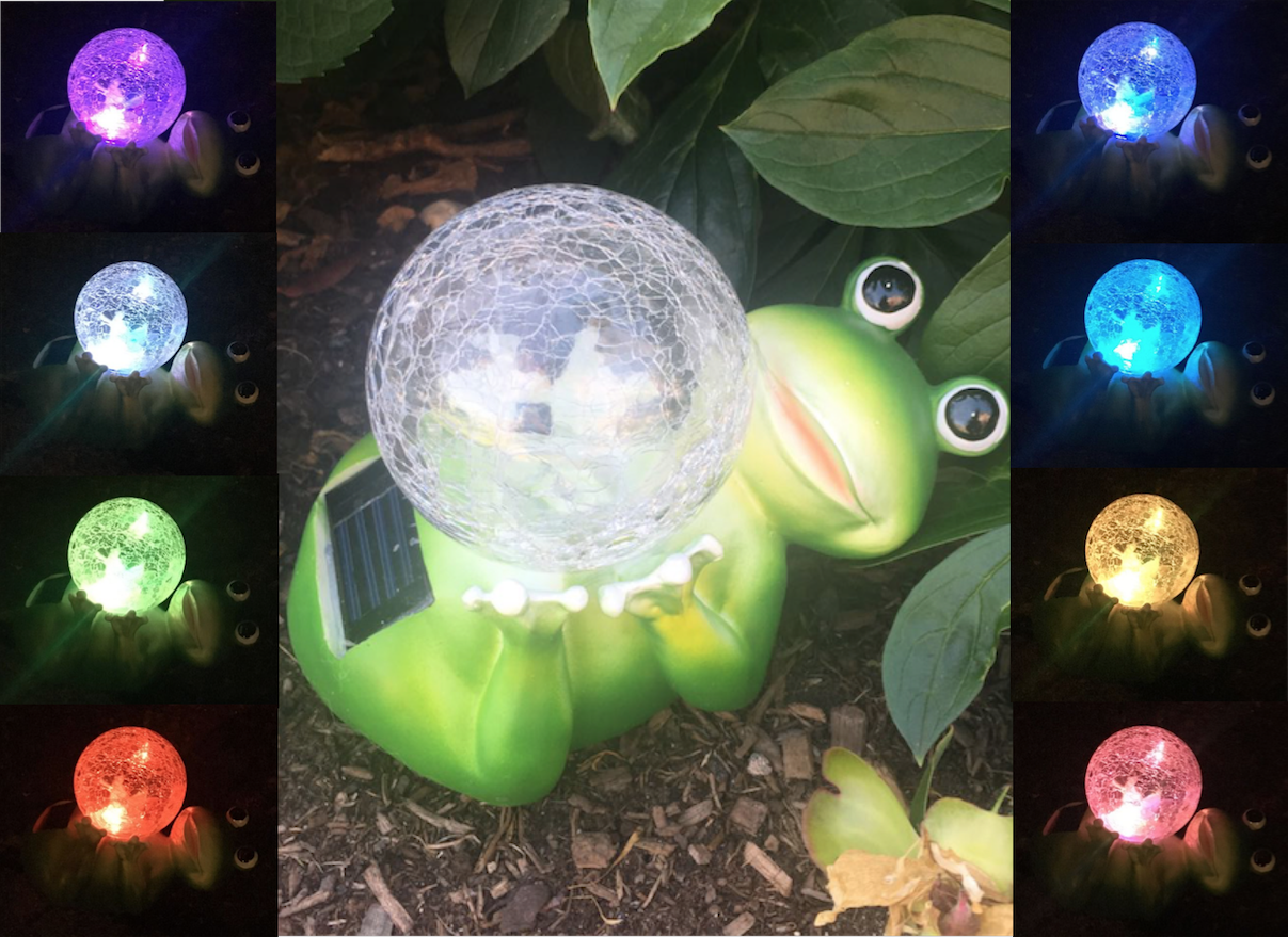 Solar Frog Statue Glass Ball Garden Art LED Light Outdoor Ya