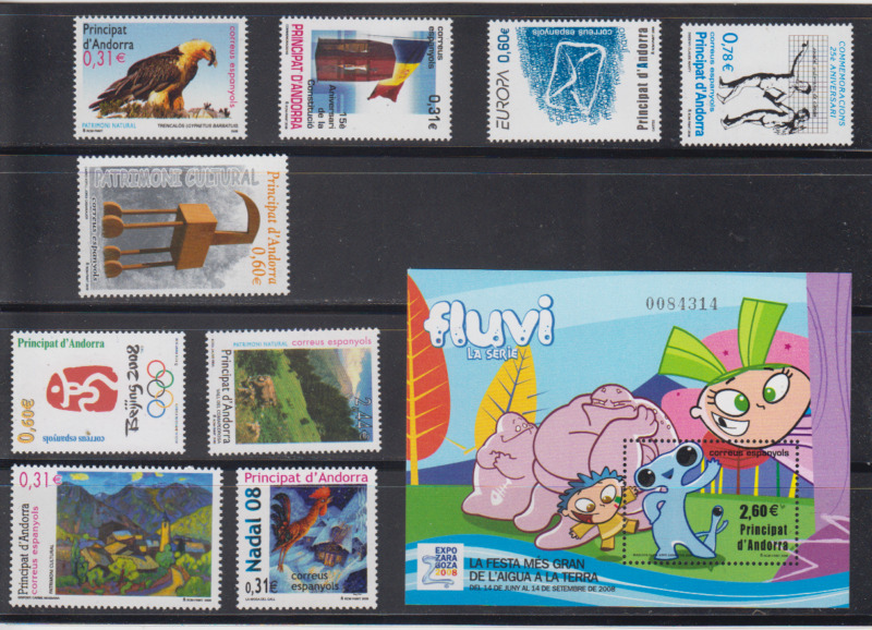 SPANISH ANDORRA 2008 COMPLETE YEAR SET WITH ALL THE STAMPS MINT MNH
