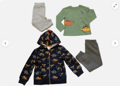 Little Me Boy's 4 PC Dino Set Full Zip Hoodie LS T-Shirt 2 Joggers(MULTI 2T)NWT
