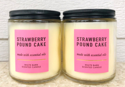 2 White Barn STRAWBERRY POUND CAKE Single Wick 7oz Candle LOT/SET of 2