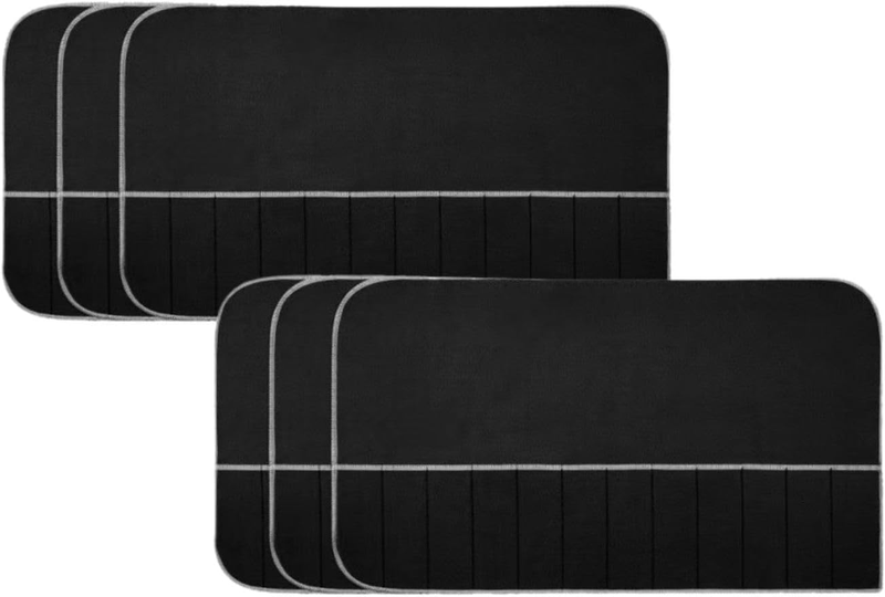 6 Pcs Black Felt Cutlery Storage Bag, Features White Ribbon, 12 Compartment Cutl