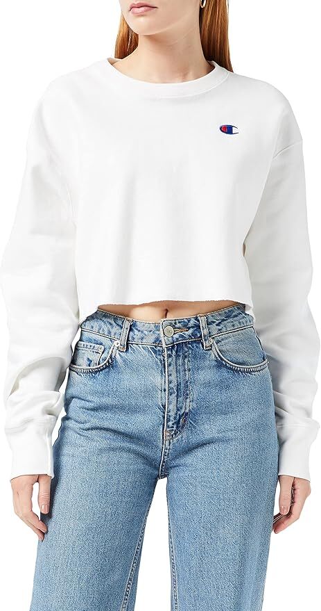 Champion Women's Cropped Reverse Weave Crew XS White