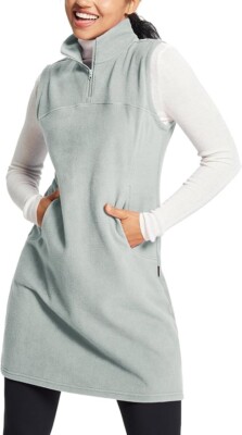 BALEAF Women's Fleece Dress Long Vest Sweatshirt Tunic Dress Quarter Zip L