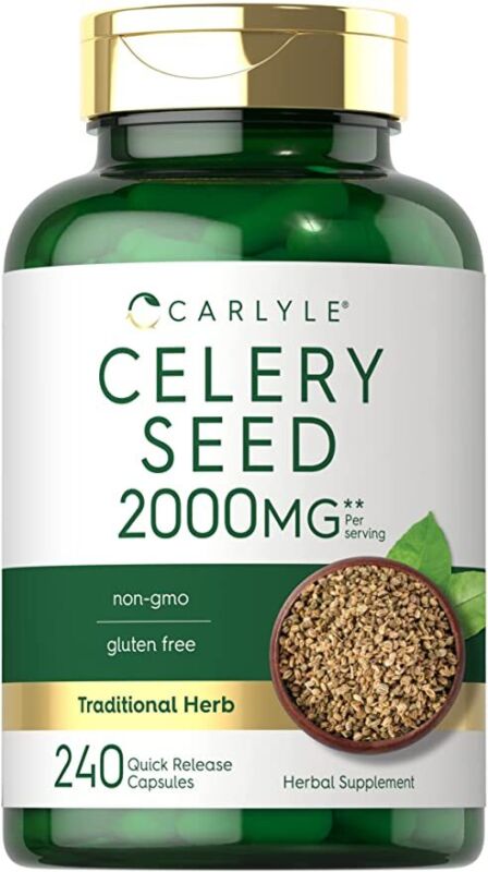 Celery Seed Capsules 2000mg | 240 Count | Herb Extract Supplement | By Carlyle 