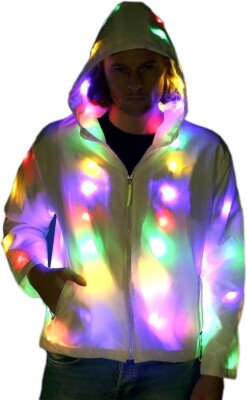 Unisex Light Up LED Rainbow Jacket Luminous Rave Pants Outfit Colorful Hoodie