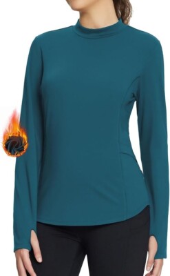 BALEAF Women's Fleece Lined Shirt XS  Mock Neck, Gear Pocket, Thumbhole, RUNNING