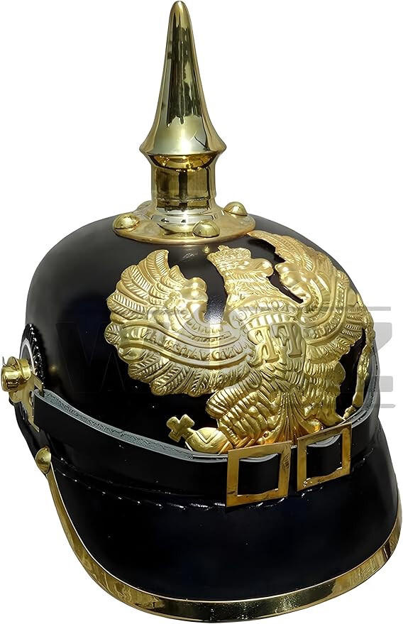 Medieval Replicas Imperial German Spiked Pickelhaube Black Leather Helmet