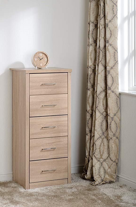 Brand New Lisbon Narrow Oak 5 Drawer Chest In Oldham