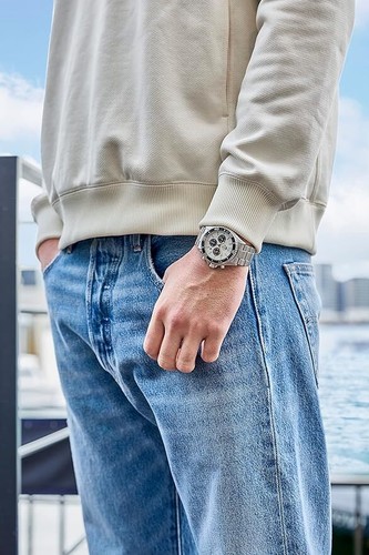 Pre-owned Orient Mako Rn-tx0203s White Dial Panda Chronograph Solar Analog Watch Men