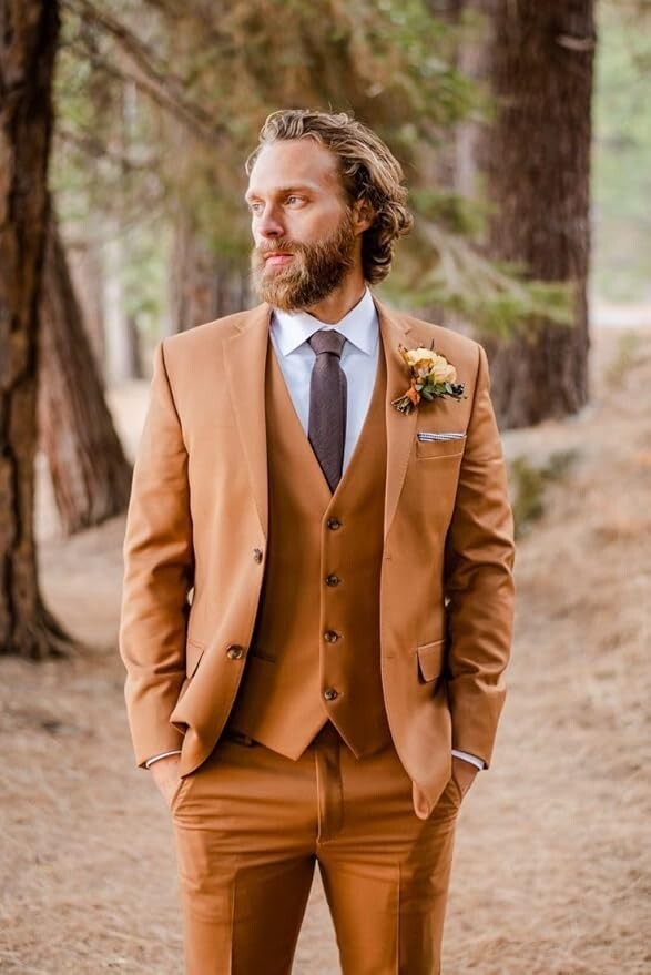 WANGYUE MENS SUIT ~ 3 Piece Slim Fit Suit ~ Rusty Red X-Large ~ **NEVER WORN**