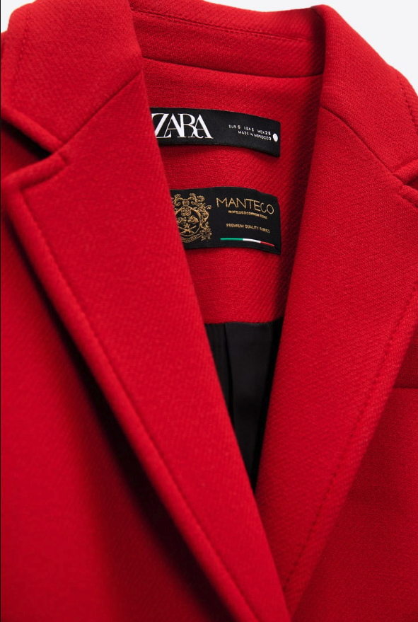 Pre-owned Zara Women Manteco Wool Blend Fitted Wool Blend Long Coat Red 8641/744