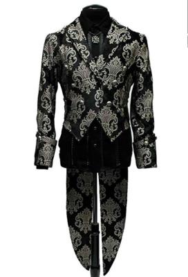 Pre-owned Shrine Gothic Vampire Imperial Blk Silver Victorian Tailcoat Mason Coat Jacket In Black & Silver