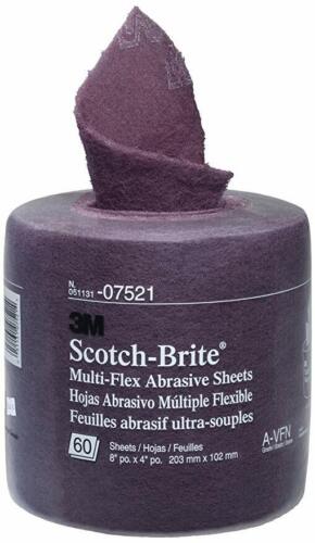 3M 07521 Scotch-Brite Multi-Flex Abrasive Sheet Roll, 4" X 8", 60 Sheets/Roll