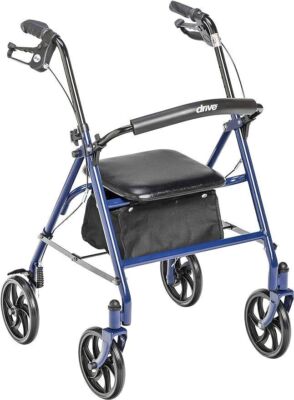 4 Wheel Rollator Walker Height Adjustable Steel Rolling Walker With Seat 300lbs