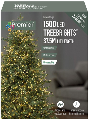 Raraion 1500 LED Warm White Christmas Tree Lights with Timer 37.5m