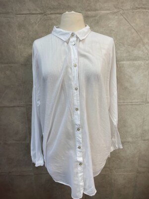 Primark Women's White Long Sleeve Shirt Button Front Size L