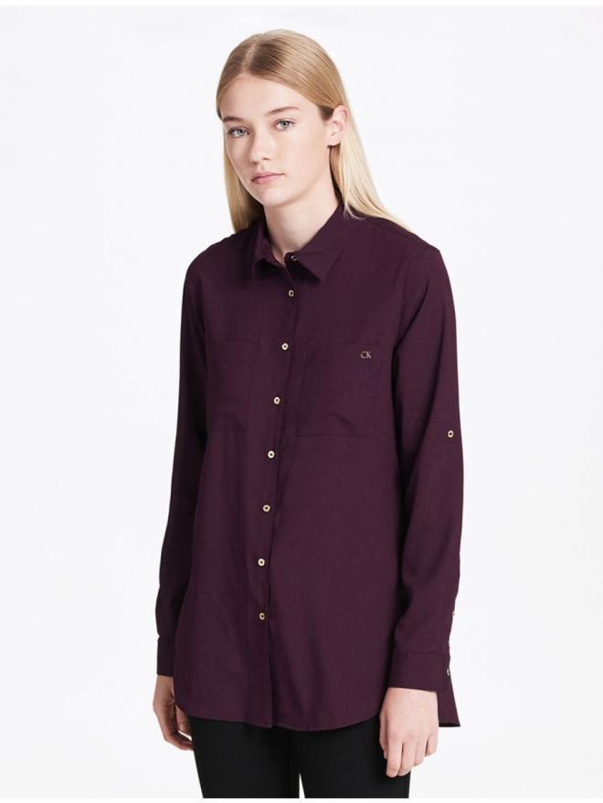 Женская рубашка Calvin Klein New WT бордового цвета с длинным закатанным рукавом, размер S M6VA9529