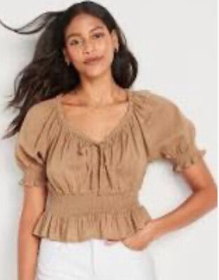 Old Navy Puff Sleeve Smocked Poet Blouse Women s Size Medium ~New