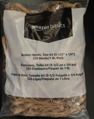 Amazon Basics Rubber Bands Size 64 (3-1/2 x 1/4 Inch) 320 Bands/1 lb. Pack 5 Pks