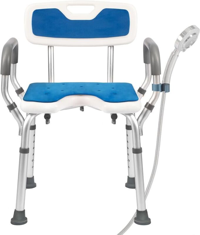 Shower Chair with Arms and Back Heavy Duty 330lbs Cutout Seat & Cold-Proof Pads
