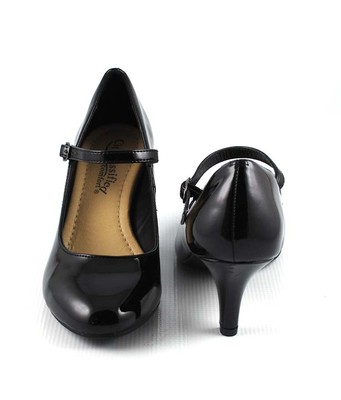 Black Patent Cutie Practical Round Toe Mary Jane 2 3/4'' Mid Heels Pumps